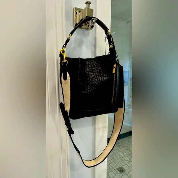 Black and Cream Women's Pressed Croc Shoulder/Handle Bag NWOT - Picture 2 of 8